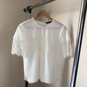 ZARA White Short Sleeve Top with Lace Detailing